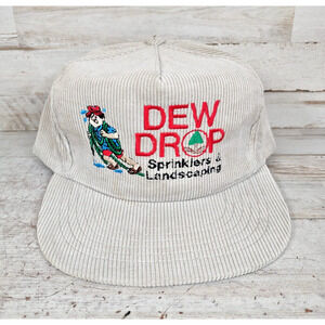 Vintage Dew Drop Sprinklers and Landscaping Corduroy Snapback Hat Cap Tan Funny